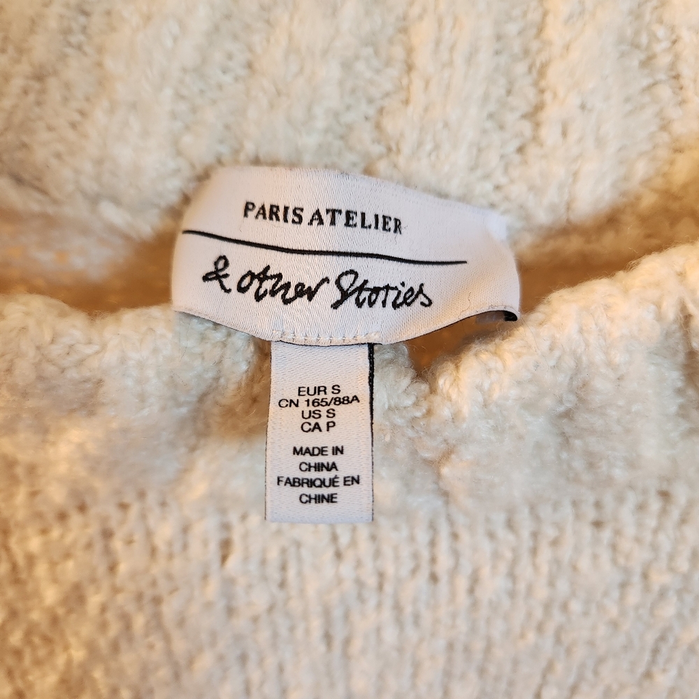 & Other Stories Paris Atelier Ivory Puff Sleeve Sweater | S | Fall Winter Knit - Picture 2 of 6